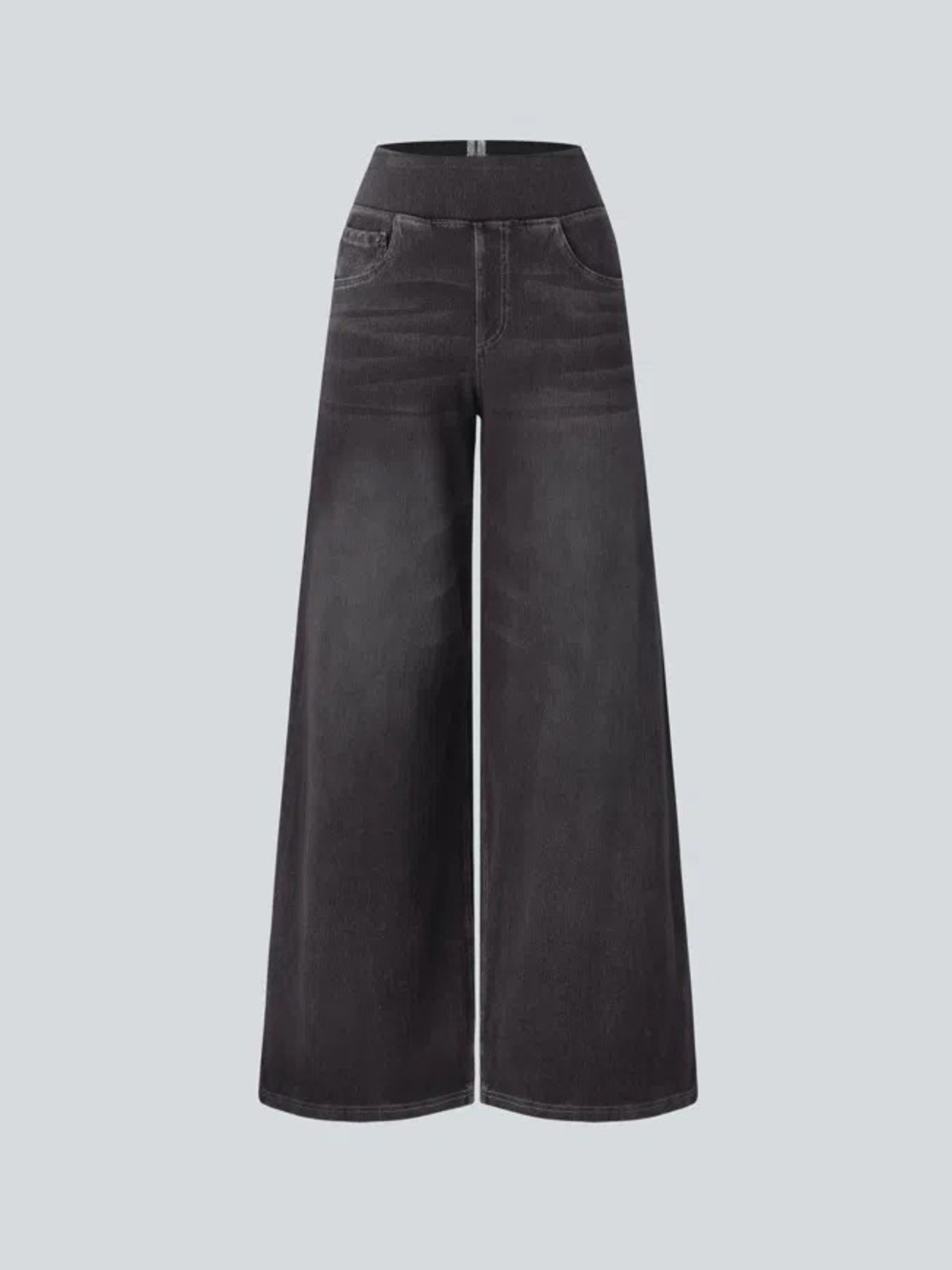 Halara Flex High Waisted Pockets Baggy Wide Leg Washed Casual Jeans Carbon Paint
